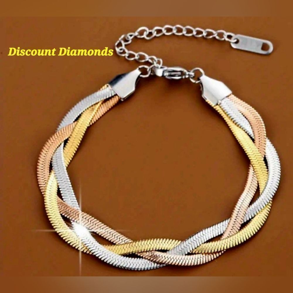 18K Yellow, Rose, & White Gold Titanium Three Strand Flat Snake Skin Bracelet
